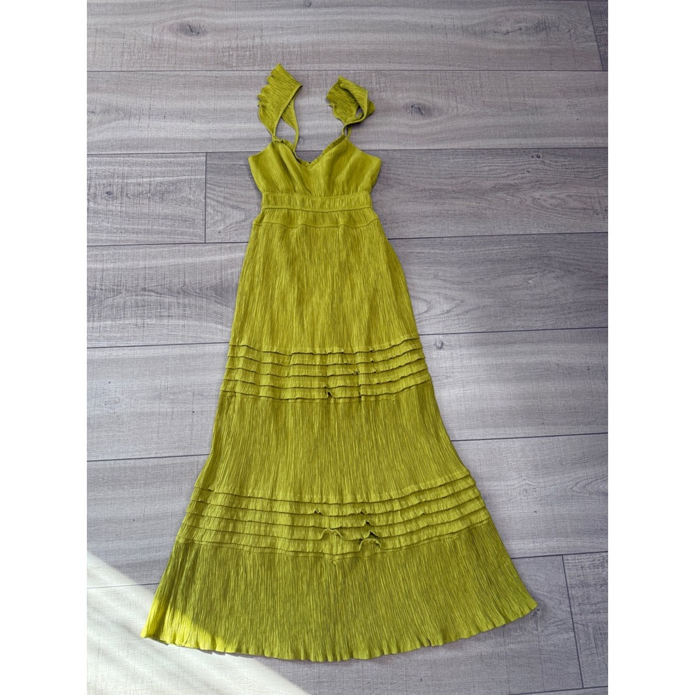 Lime Green Pleated Midi Dress | Cottagecore Boho Summer Dress
